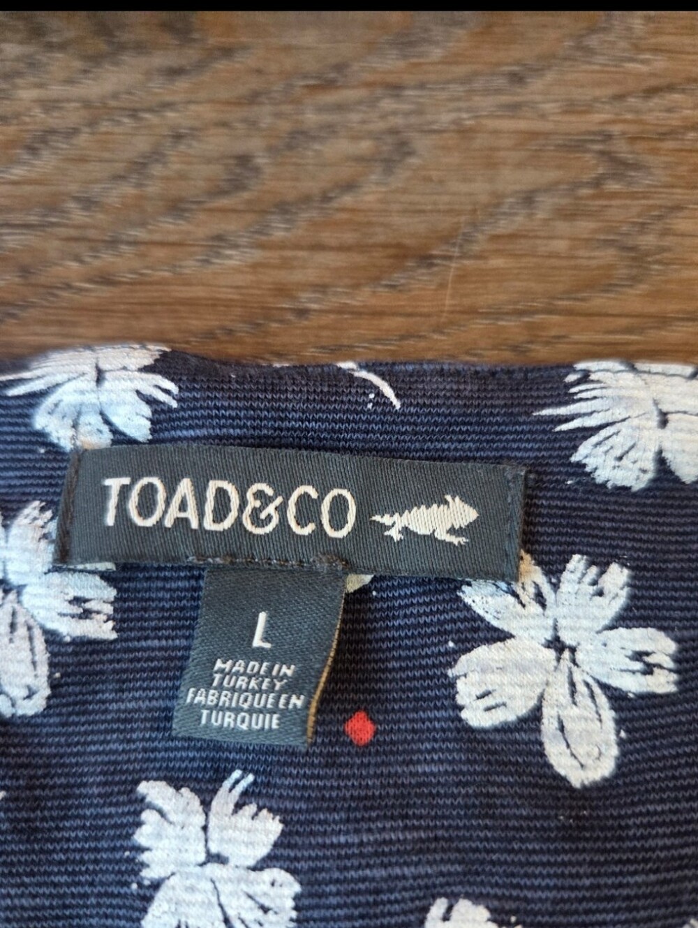 Toad&Co Navy Floral Print Short Sleeved above the Knee Length Dress Size Large - Picture 7 of 12